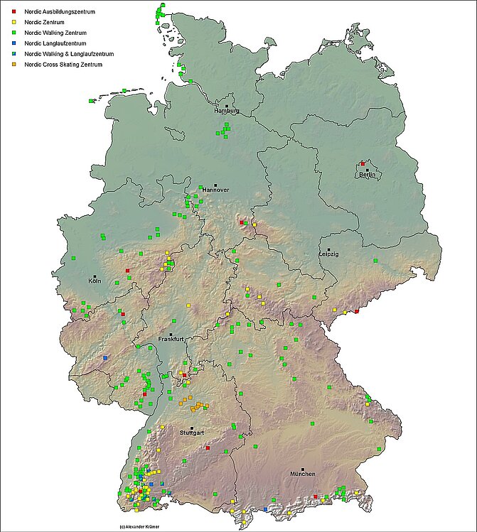 Deutschlandkarte der DSV Nordic Aktiv Zentren
